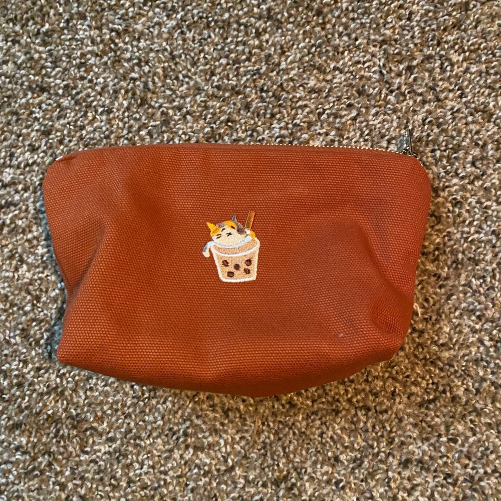 Cute Brown Pouch with Embroidered Design